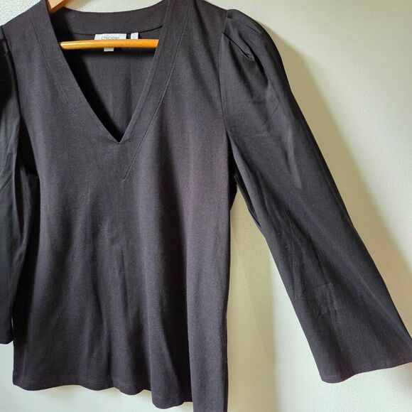 EUC LIKE NEW CHICO'S BLACK V NECK PUFFED LONG SLEEVES TOP SIZE 1 / US M WOMENS - Picture 4 of 16